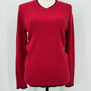 red cable knit sweater sz M preppy academia